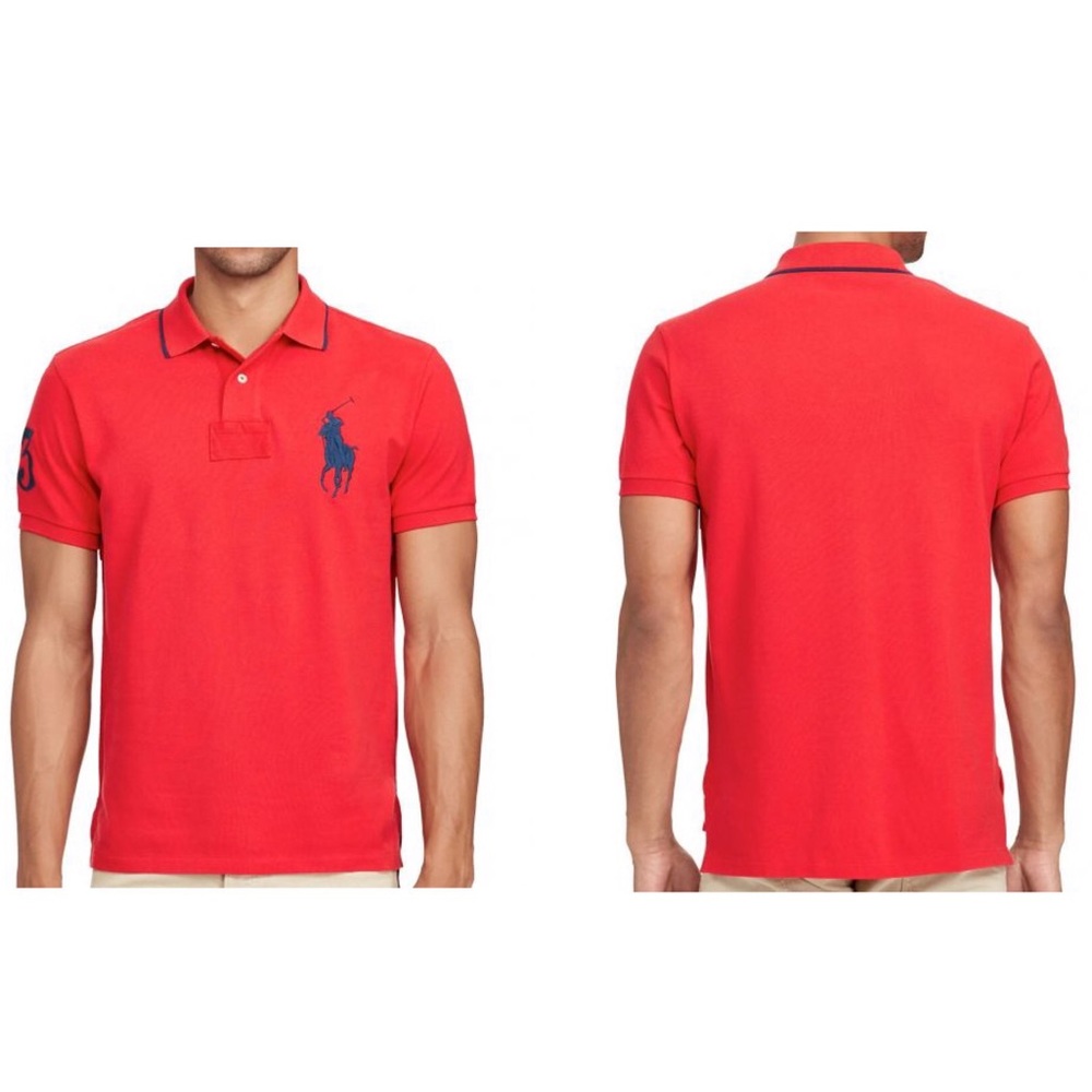 POLO RALPH LAUREN Men’s Red Custom Fit Big Pony Polo Short Sleeve Shirt Size XXL